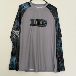 HUK Performance Fishing Shirt Mens M Long Sleeve Kryptek Neptune